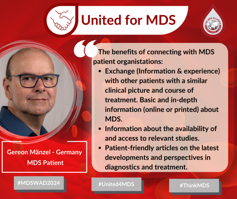MDS World Awareness Day 2024 Facebook, LinkedIn and X graphic: Patient quote: Gereon