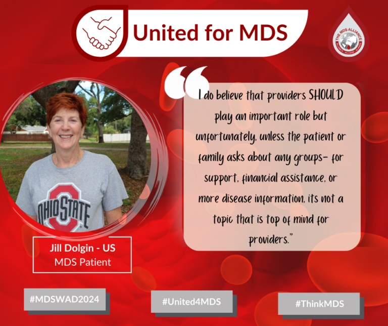 MDS World Awareness Day 2024 Facebook, LinkedIn and X graphic: Patient quote: Jill Dolgin